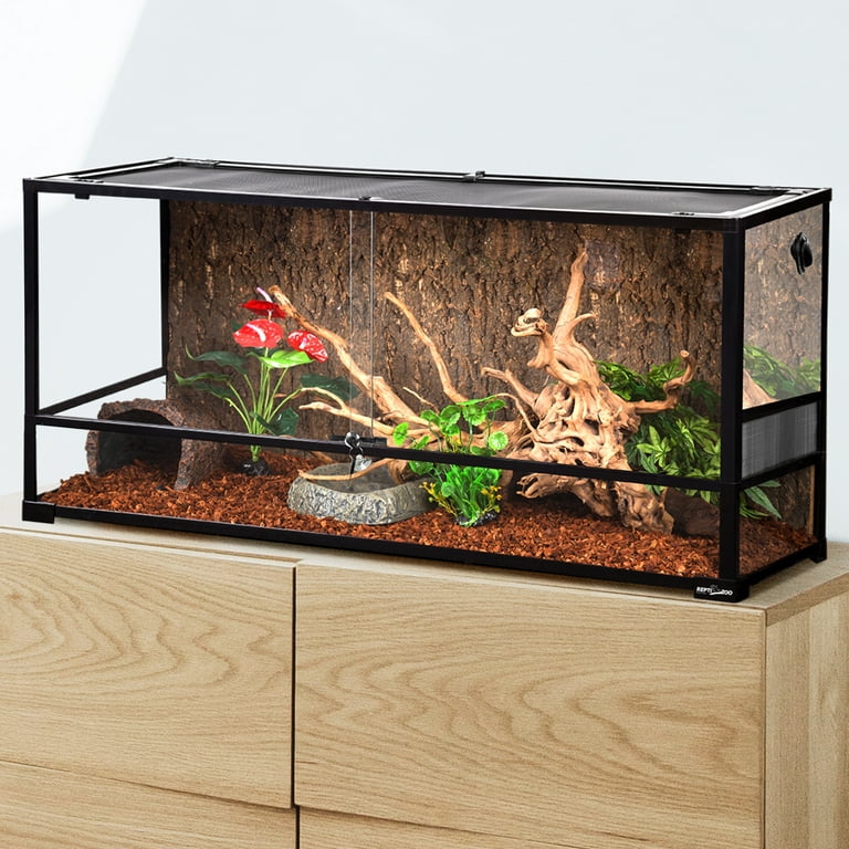 90Gallon Reptile Large Terrarium Upgrade Glass Front Opening Tank  Sliding Door with Screen Ventilation Reptile Terrarium About 48